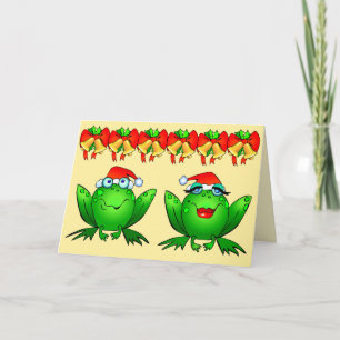 Hoppy Helgdagars Tecknad Frogs Santa Hats Klockor Helgkort