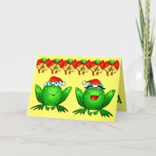 Hoppy Helgdagars Tecknad Frogs Santa Hats Klockor Helgkort