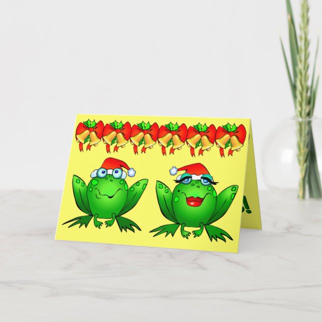 Hoppy Helgdagars Tecknad Frogs Santa Hats Klockor Helgkort (Framsida)