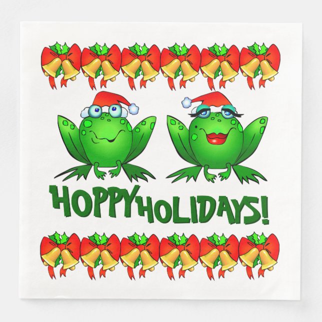 Hoppy Helgdagars Tecknad jul Frogs Bows Klockor Pappersservett (Framsida)