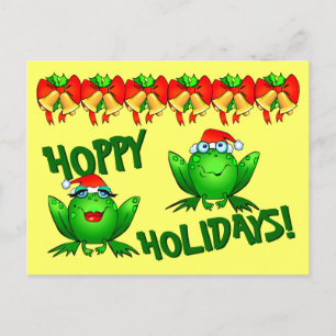 Hoppy Helgdagars Tecknad jul Frogs Bows Klockor Vykort