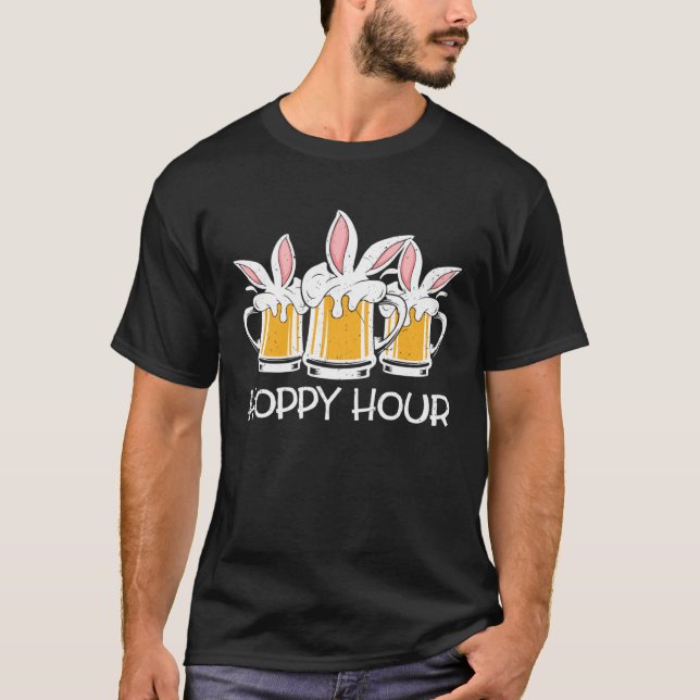 Hoppy Hour Funny Easter Beer Pints Bunny Ears Drin T Shirt (Framsida)