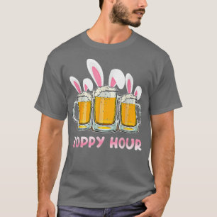 Hoppy Hour Funny Påsk Beer Rosa Bunny Öron Drink T Shirt