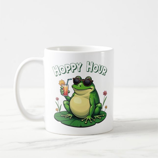 Hoppy Hour - Lustigt Frog Drinking Kaffemugg (Vänster)