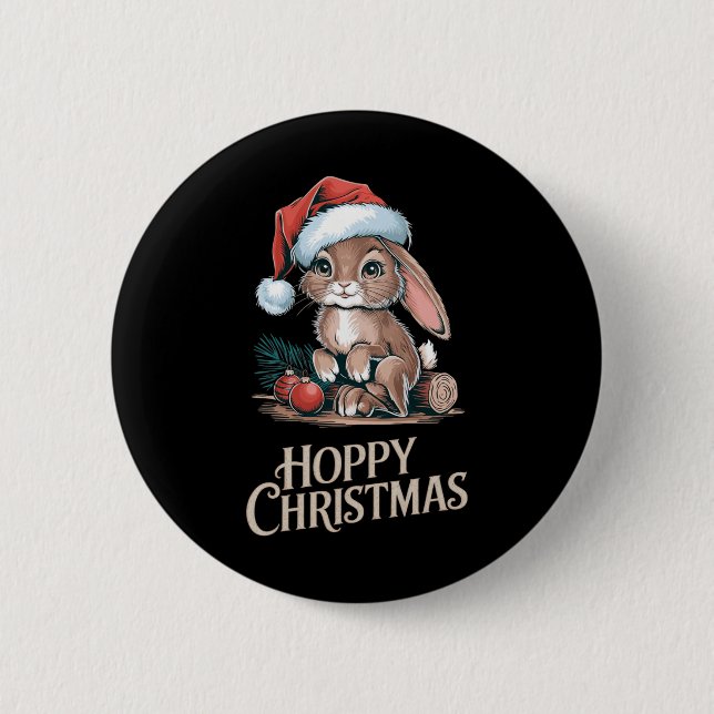 Hoppy jul Cute Bunny Santa Hat Helgdag Anima Knapp (Framsida)