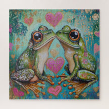 Hoppy Love- Whimsical Groda Romantik Pussel