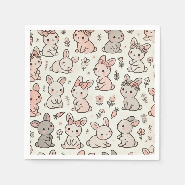 Hoppy Moments: Bunny Baby Shower Papper Napkins Pappersservett (Framsidan)