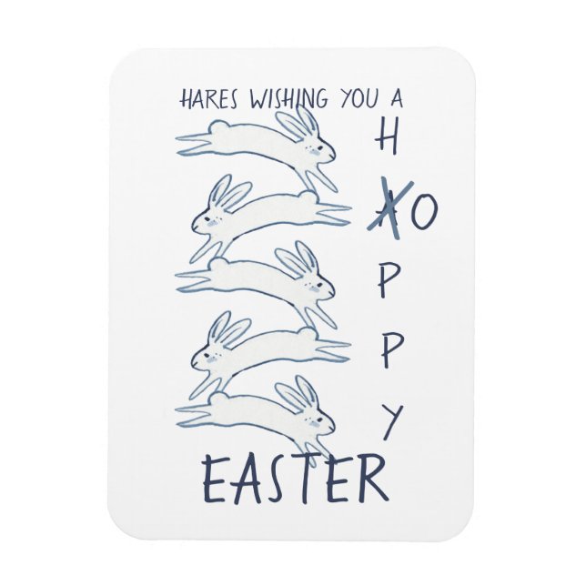 Hoppy Påsk Blue Rabbit Hare Simple Teckning Cute Magnet (Vertikal)