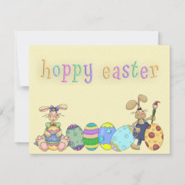 Hoppy Påsk Boy and Girl Bunnies målade ägg Julkort