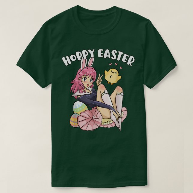 Hoppy Påsk Cute Bunny Anime Kawaii Påsk  T Shirt (Design framsida)