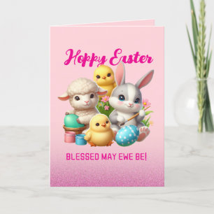 Hoppy Påsk Cute Bunny Chick Lamb Painting Eggs Helgkort