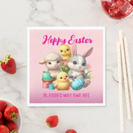 Hoppy Påsk Cute Bunny Chick Lamb Painting Eggs Pappersservett
