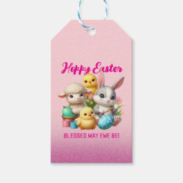 Hoppy Påsk Cute Bunny Chick Lamb Painting Eggs Presentetikett