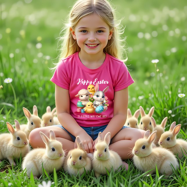 Hoppy Påsk Cute Bunny Chick Lamb Painting Eggs T Shirt (Hoppy Easter Kids' Shirt with Bunnies Cover Photo)