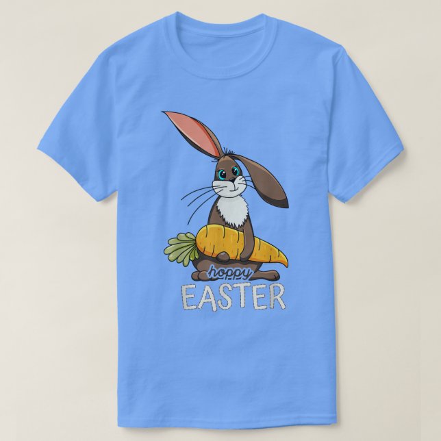 Hoppy Påsk Cute Bunny Holding a Carrot  T Shirt (Design framsida)