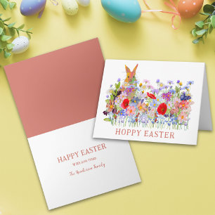 Hoppy Påsk Cute Bunny och Boho Wildblommor Kort