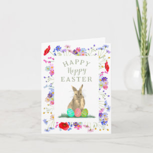 Hoppy Påsk Cute Bunny och Eggs Blommigt Kort