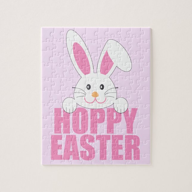 Hoppy Påsk Cute Bunny Pun Rosa Pussel (Vertikal)