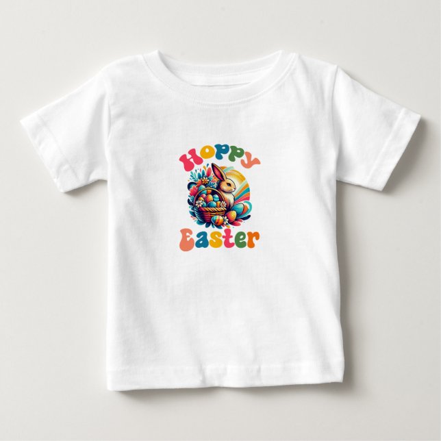 Hoppy Påsk, Cute Påskägg Baby T Shirt (Framsida)
