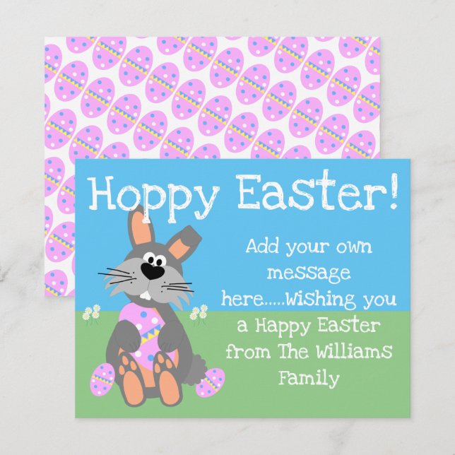 Hoppy Påsk Cute Rabbit Egg Editable Julkort (Fram/baksida)