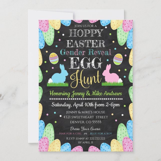 Hoppy Påsk Gender Reveal Party-inbjudan Inbjudningar (Framsida)