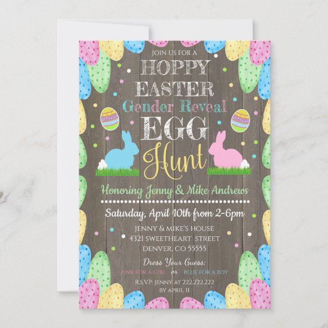 Hoppy Påsk Gender Reveal Party-inbjudan Inbjudningar (Framsida)