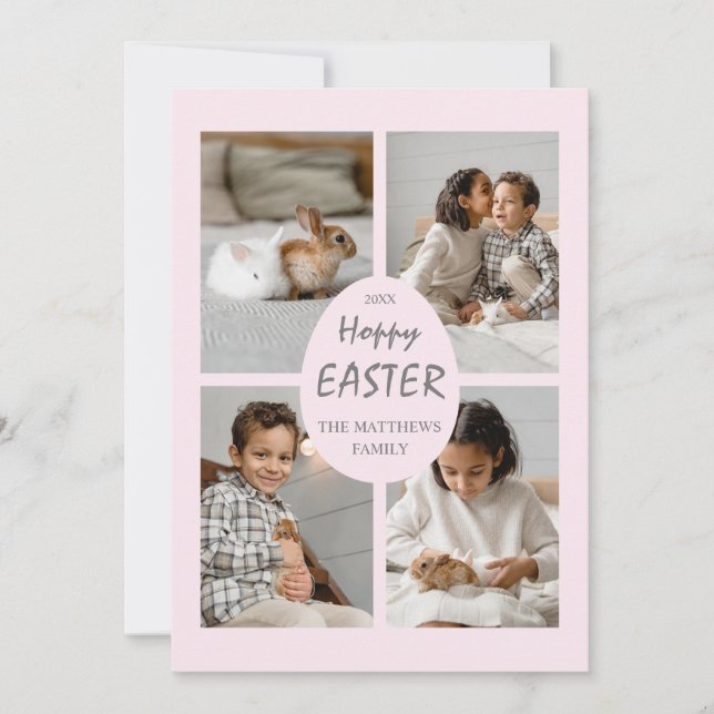 Hoppy Påsk Helgdag Photo Card. Rosa Ägg och Tillba Julkort (Framsida)