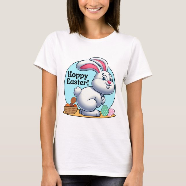Hoppy Påsk! Påskhare Pooping Chocolate Eggs T Shirt (Framsida)