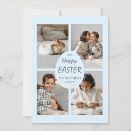Hoppy Påsk Photo Card. Ljust Blue Egg and Back. Julkort