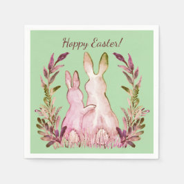 Hoppy Påsk Rosa Grönt Romantic Rabbits Vintage Pappersservett