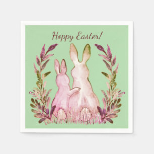 Hoppy Påsk Rosa Grönt Romantic Rabbits Vintage Pappersservett