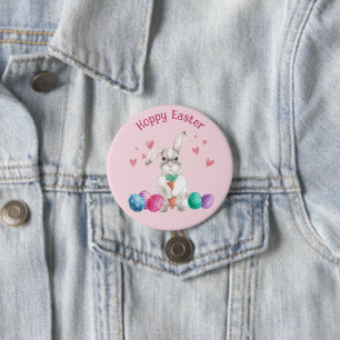 Hoppy Påsk Rosa Polka Dot Bunny Rabbit Knapp