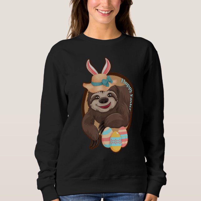 Hoppy Påsk Sloth med Bunny Öron Bonnet och Colo T Shirt (Framsida)