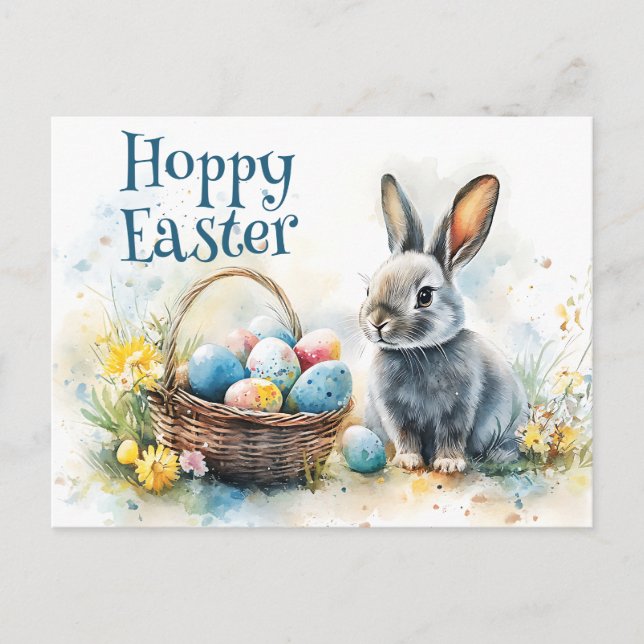 Hoppy Påsk Watercolor Helg Vykort (Framsida)