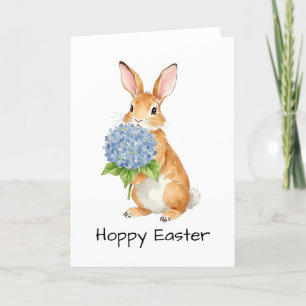 Hoppy Påsk Watercolor Hydrangea Bunny Tack Kort