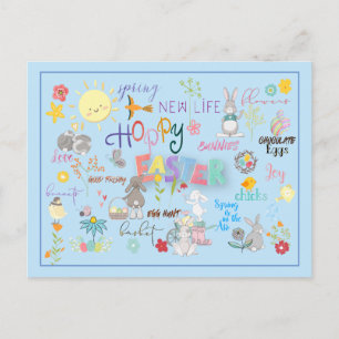 Hoppy Påsk Wordart Hälsning Blue Background Vykort