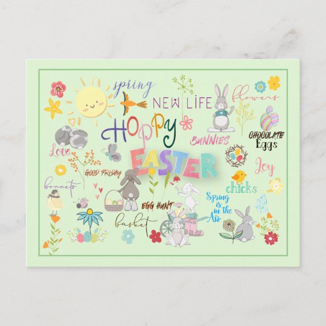 Hoppy Påsk WordArt Hälsning Vykort (Framsida)