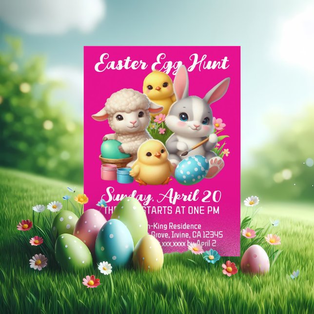 Hoppy Påskägg Hunt Cute Bunny Chick Lamb Inbjudningar (Hoppy Easter Egg Hunt Invitation Cover Photo)