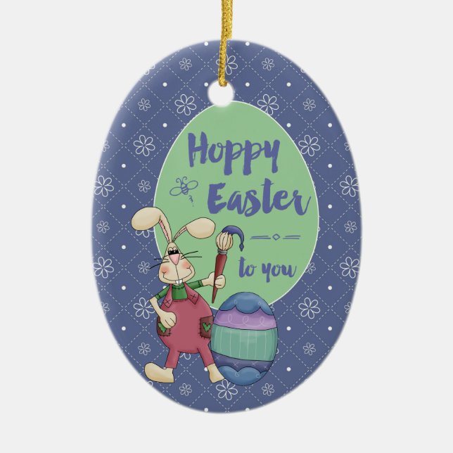 Hoppy Påskhare Artist målarägg anpassningsbar år Julgransprydnad Keramik (Framsidan)