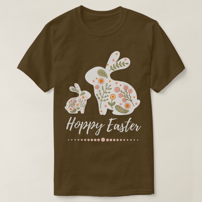 Hoppy Påskhare Blommigt Boho Hopping Rabbit Past T Shirt (Design framsida)