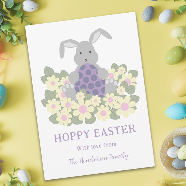 Hoppy Påskhare Blommigt Julkort (Personalized hoppy easter cute bunny daisy floral holiday card)