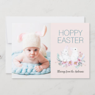Hoppy Påskhare Blommigt Photo Helgdag Card Julkort
