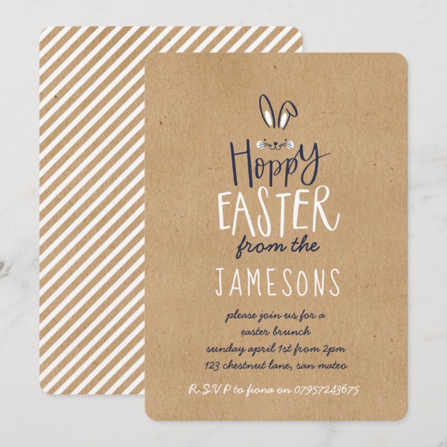 HOPPY PÅSKHARE INBJUDNINGAR (Fram/baksida)