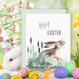 Hoppy Påskhare Pastel Blommigt Watercolor Julkort