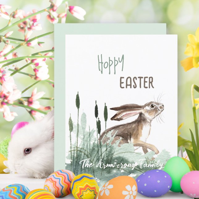 Hoppy Påskhare Pastel Blommigt Watercolor Julkort (Hoppy Easter Bunny Pastel Floral Watercolor Holiday Card ©Susanne Sachers - Sunny Mind 🌞
)