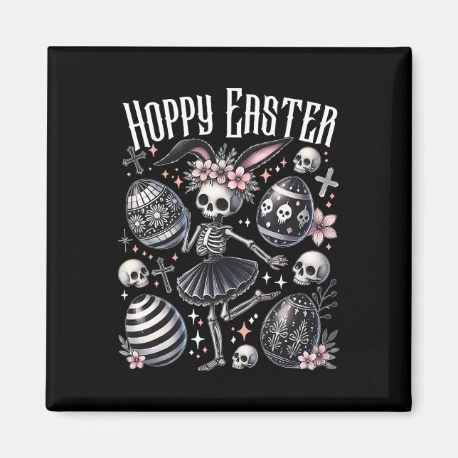 Hoppy Påskhare Skeleton Dancing Spooky Påsk Magnet (Framsidan)