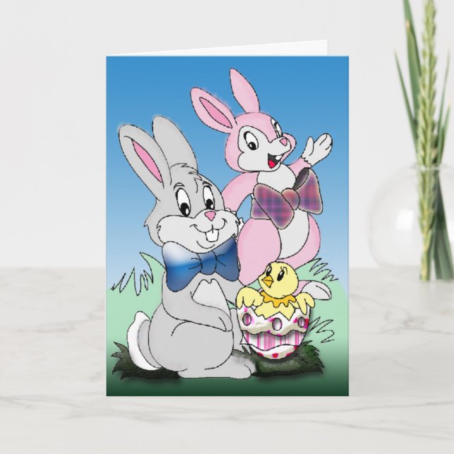 Hoppy Påskhare Tecknad Card Helgkort (Framsida)