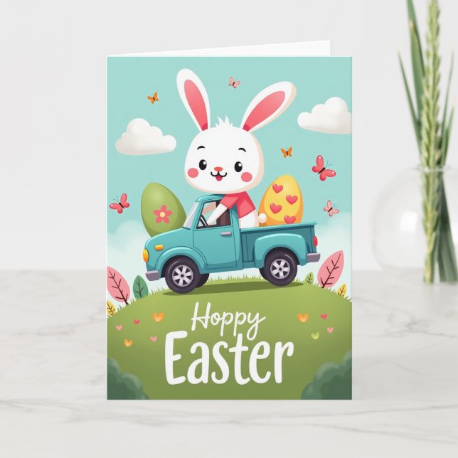 Hoppy Spring Holiday Rabbit Truck Card Kort (Framsida)