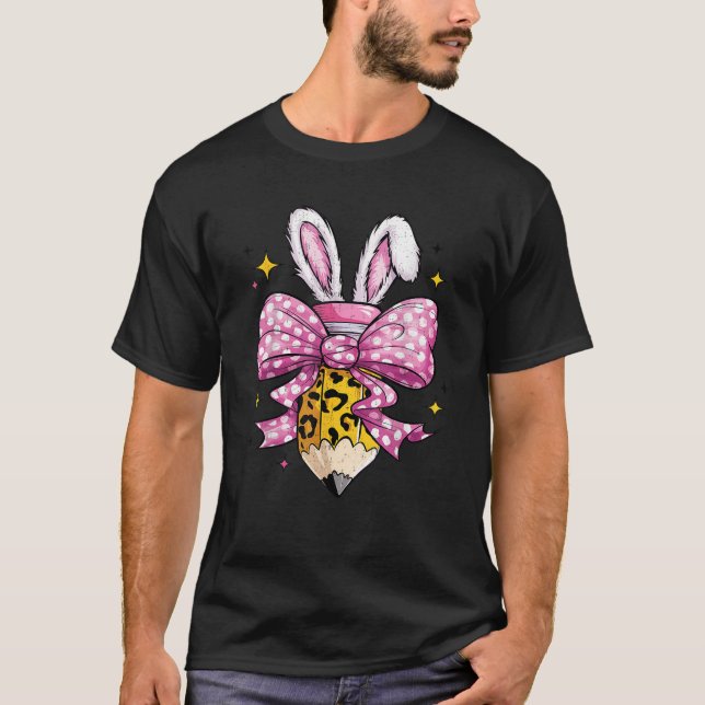 Hoppy Teacher Cute Coquette Bow Bunny Easter Day K T Shirt (Framsida)
