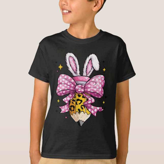 Hoppy Teacher Cute Coquette Bow Bunny Påsk Dag K T Shirt (Framsida)